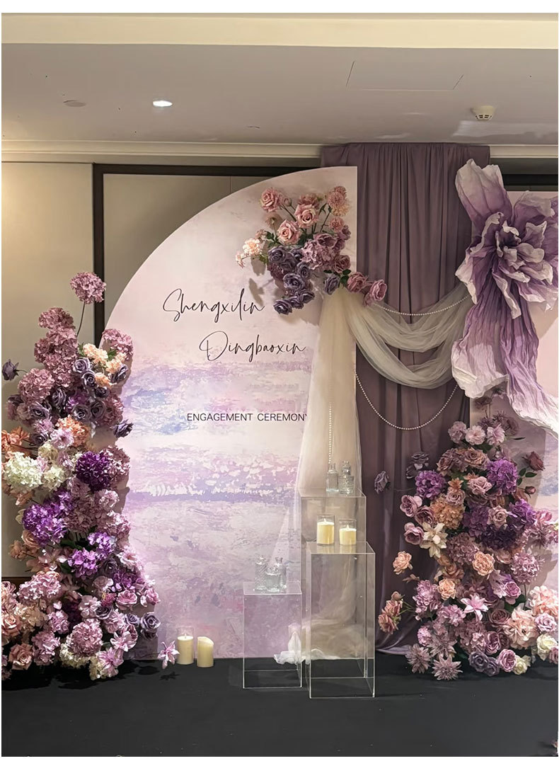 紫色户外订婚花艺布置婚礼堂装饰婚庆仿真花玫瑰假花摄影拍摄道具详情8