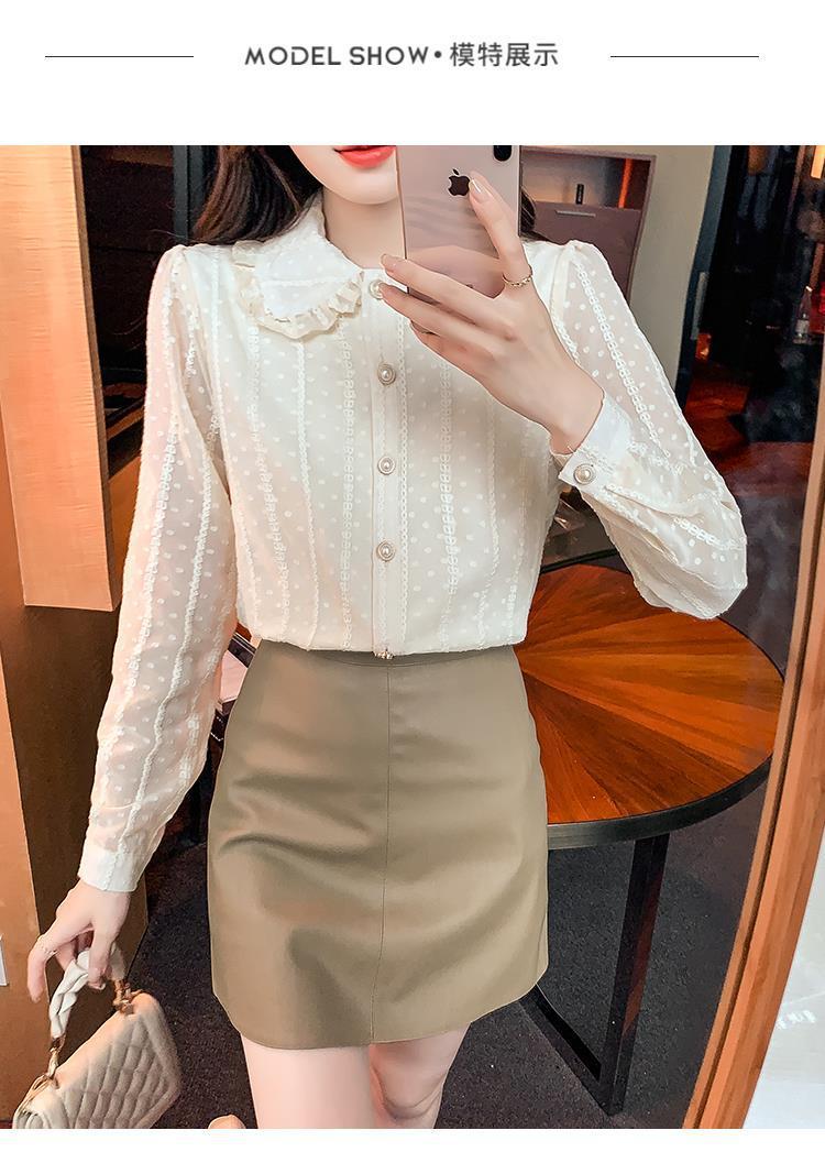 洋气蕾丝雪纺衫女长袖2025秋冬新款加绒加厚打底衫木耳边翻领衬衫详情11