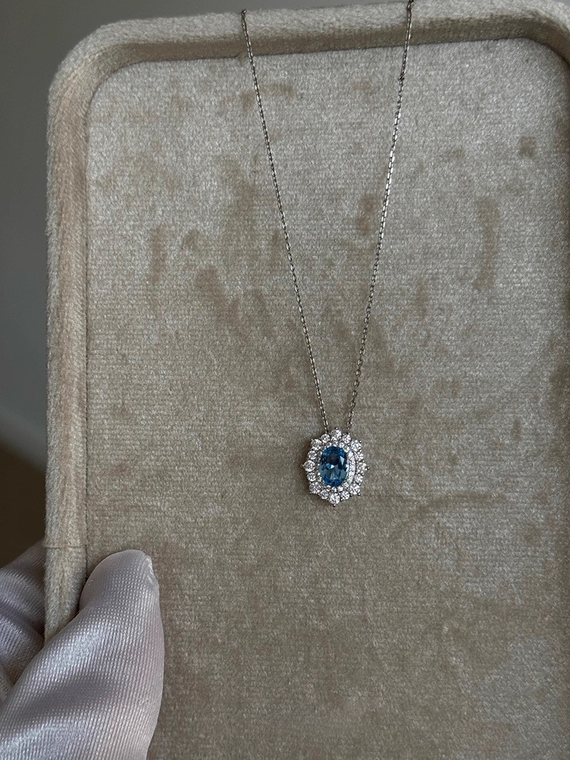 Blue necklace stud earrings collection, all-silver necklace, exquisite and elegant commuting collarbone chain, s925 silver versatile jewelry pic 13
