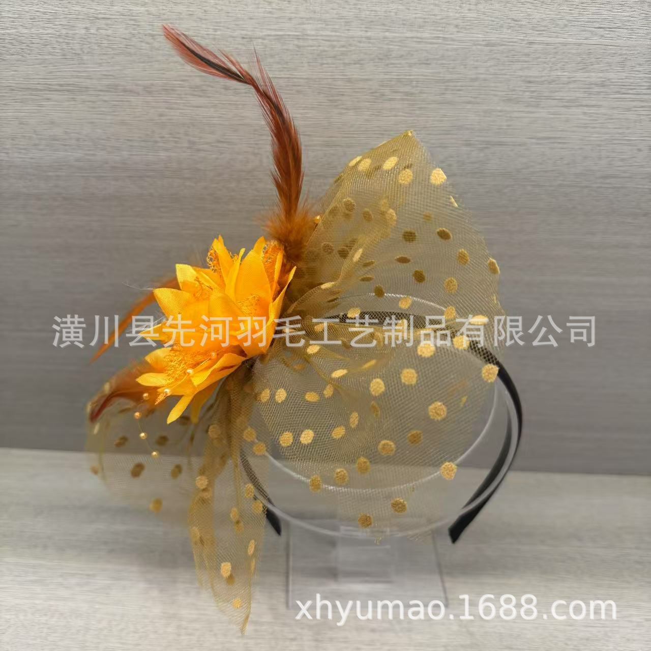 复古风羽毛花朵网纱发箍新娘婚礼礼帽旅拍头饰饰品发饰头纱详情24
