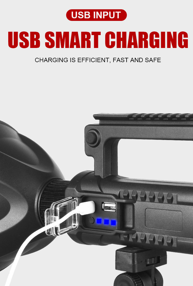 The new cross-border P70 high-intensity searchlight, USB charging emergency light, outdoor waterproof large light cup, LED portable light pic 7