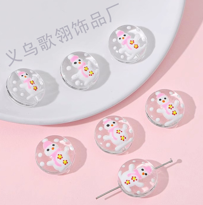卡通圣诞系列滴油扁圆手工琉璃珠珠diy手作串珠项链手链材料配件详情9