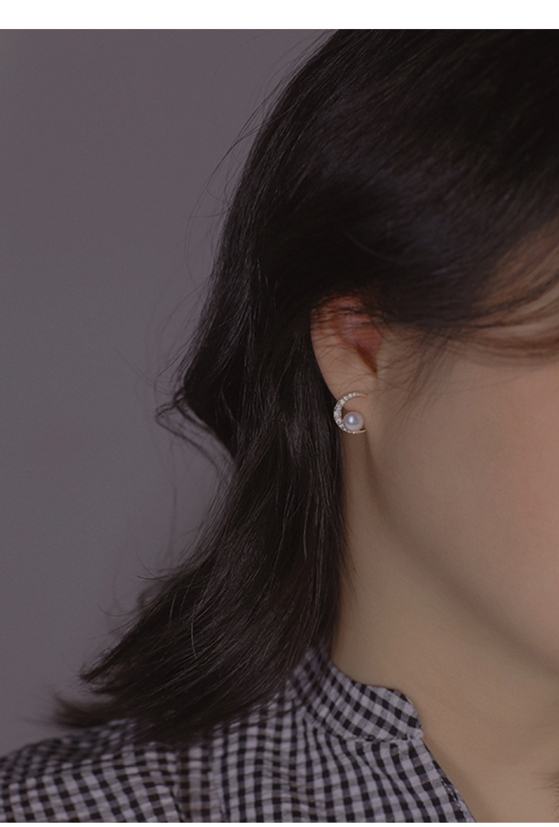 Star and moon asymmetrical stud earrings, natural freshwater pearl stud earrings S925, silver needle, niche design, light luxury, high-end earrings for women pic 11