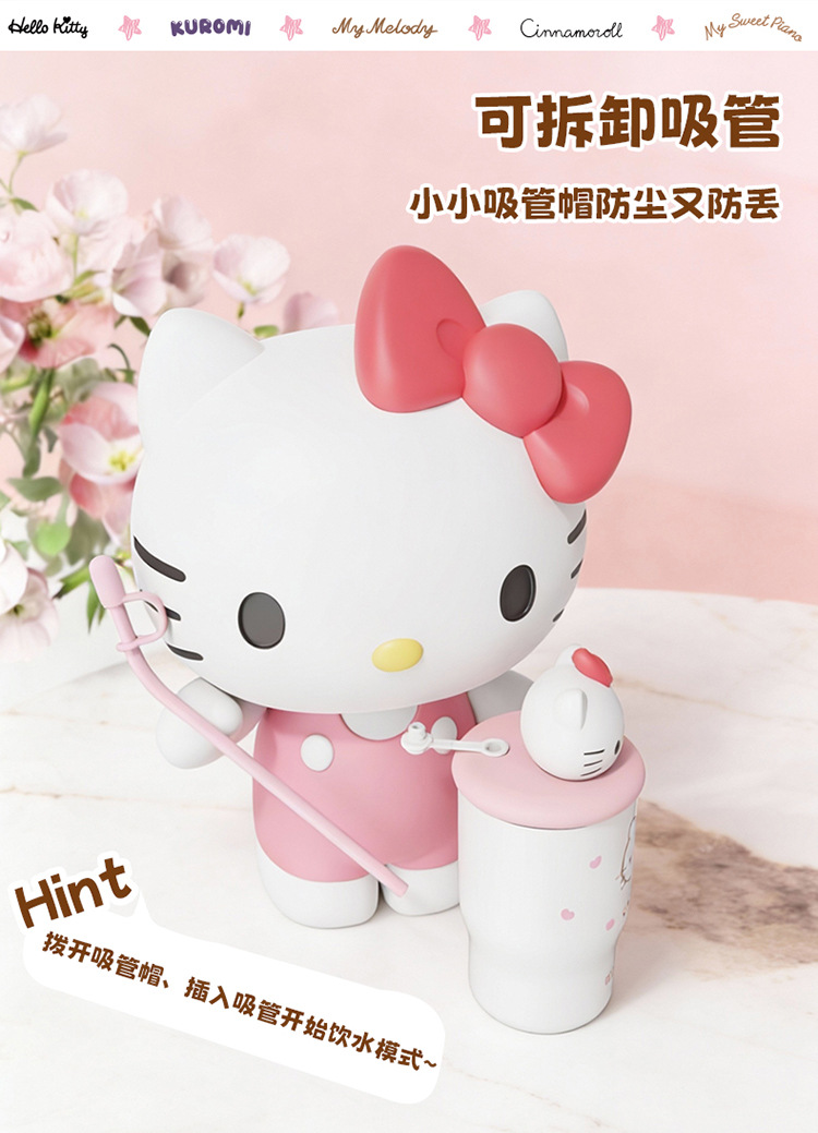 The new cartoon kt water cup has a high appearance level. It is a stainless steel cup with a handle and straw, a portable insulated cup for female students pic 4