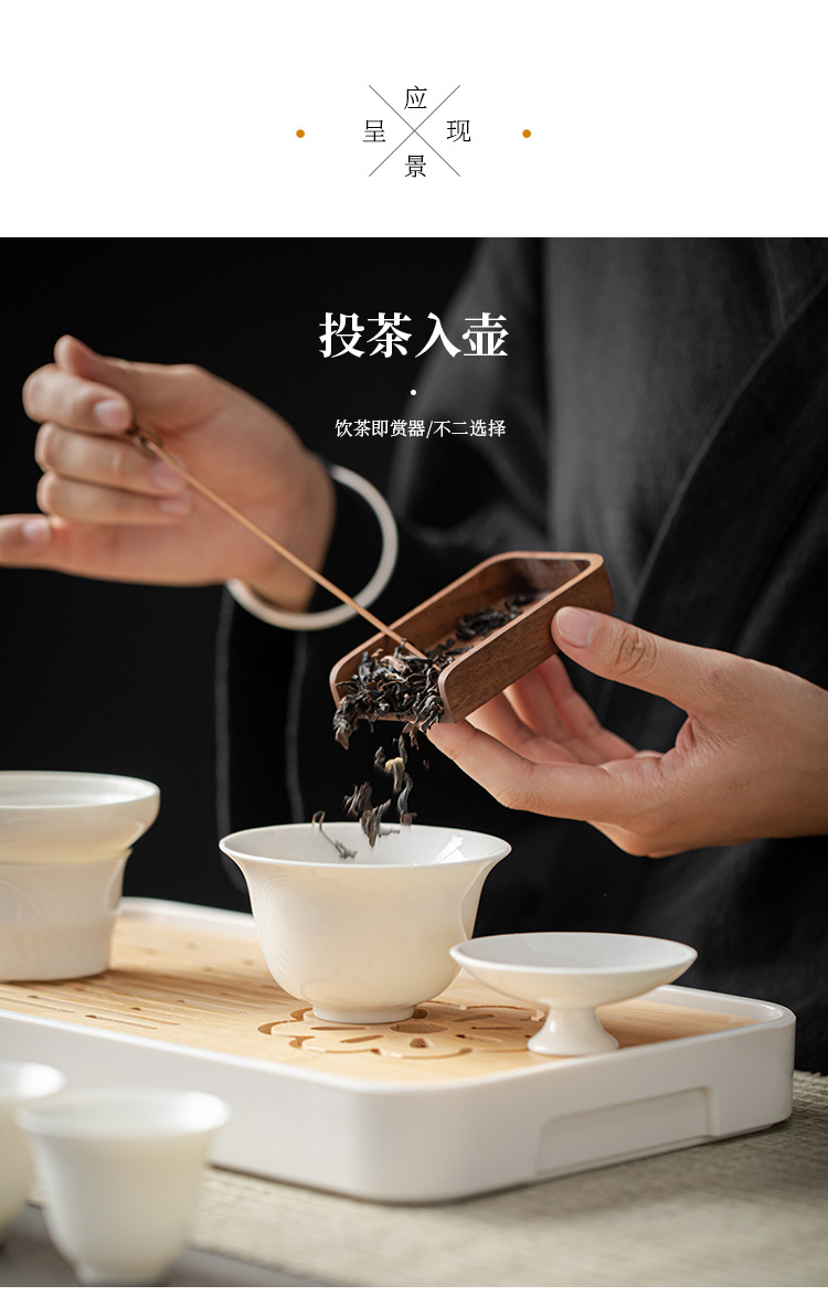 Dehua White Porcelain Kung Fu Travel Tea Set Company Annual Meeting Gift printed covered bowl Tea Cup with tea tray small set pic 10