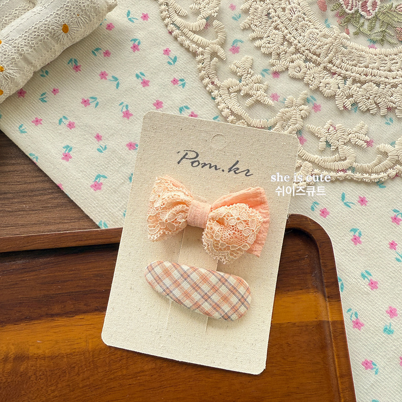 新款韩版布艺蝴蝶结发夹橘色鸡蛋花格纹少女百搭甜美侧边夹刘海夹详情6