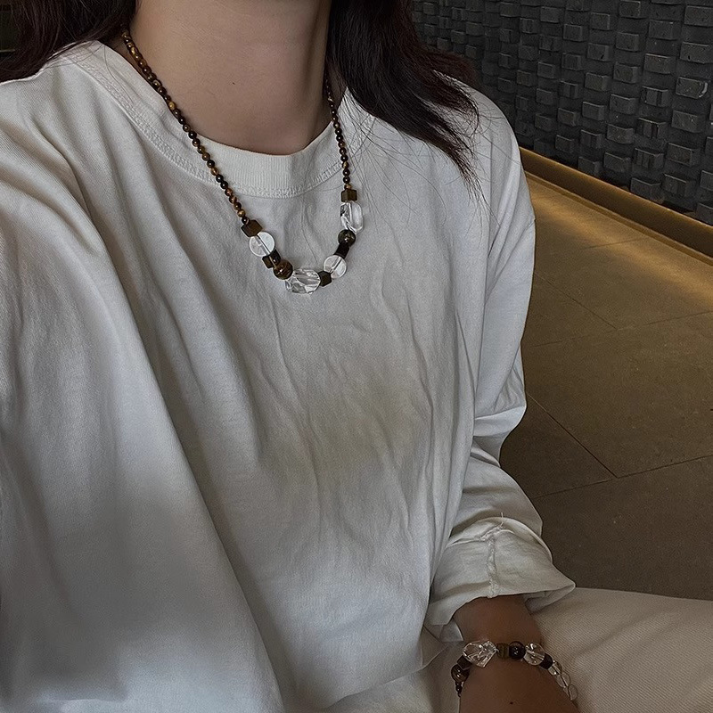 混搭圆珠天然原石手链白水晶玛瑙虎眼石多宝项链叠戴百搭手串简约详情3