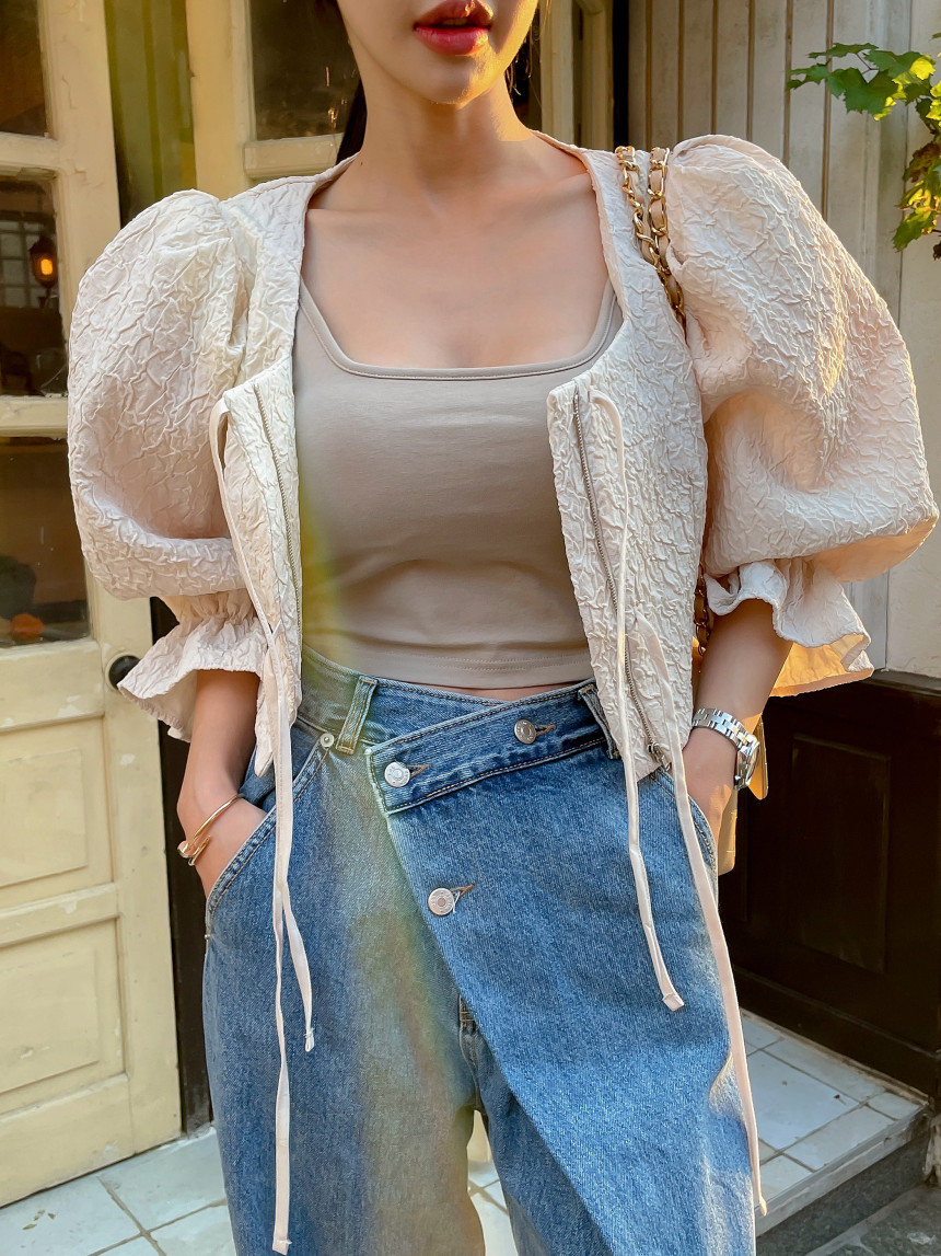 韩国chic春季复古小众高腰百搭不规则斜扣设计感阔腿牛仔裤长裤女详情16