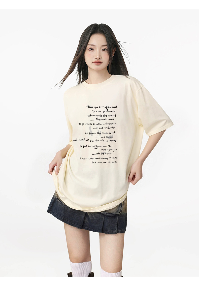 韩版纯棉字母印花短袖t恤女夏季宽松百搭学生ins风潮流上衣打底衫详情15