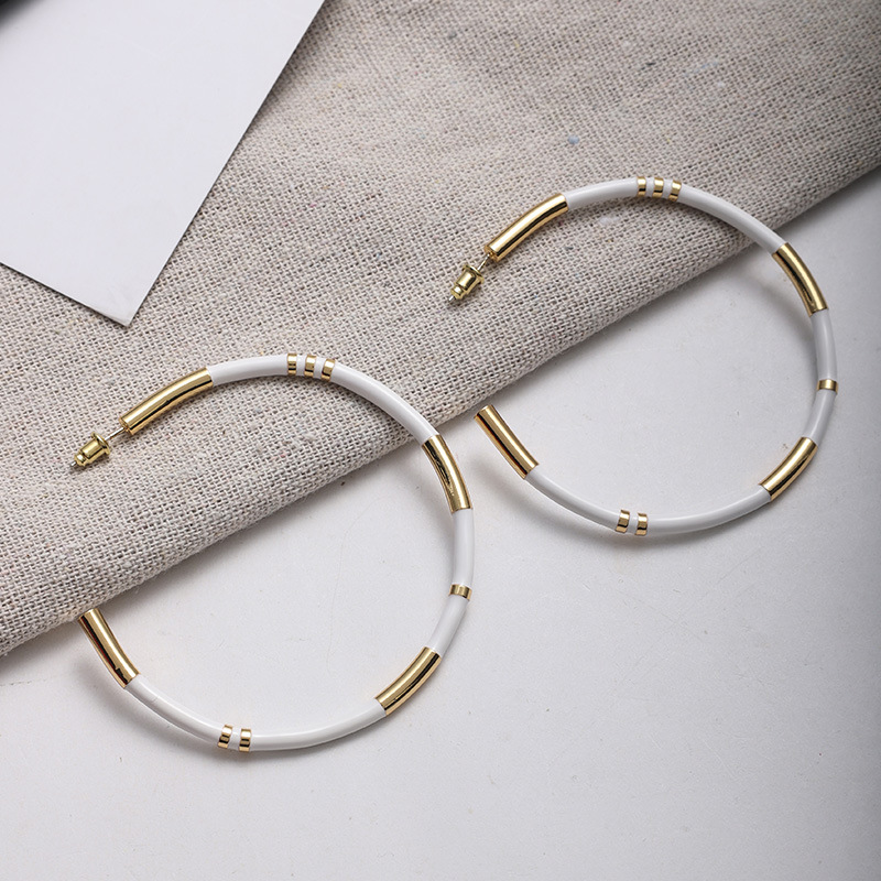 C形珐琅圈圈拼接耳环女法式轻奢小众设计感复古气质银针撞色耳圈详情4