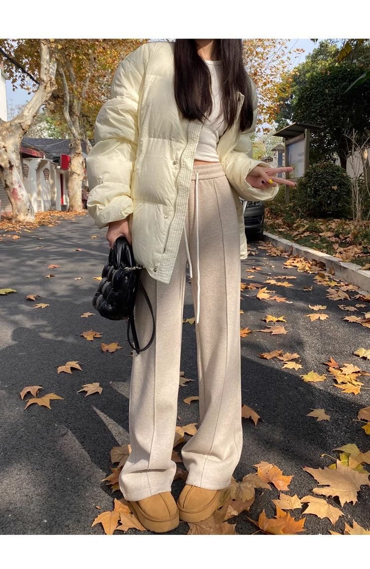 Narrow wide-leg pants for women 2025 autumn/Winter new style, large-sized, chubby girls, high-waisted, slimming, flowing and touching tweed straight-leg pants pic 20