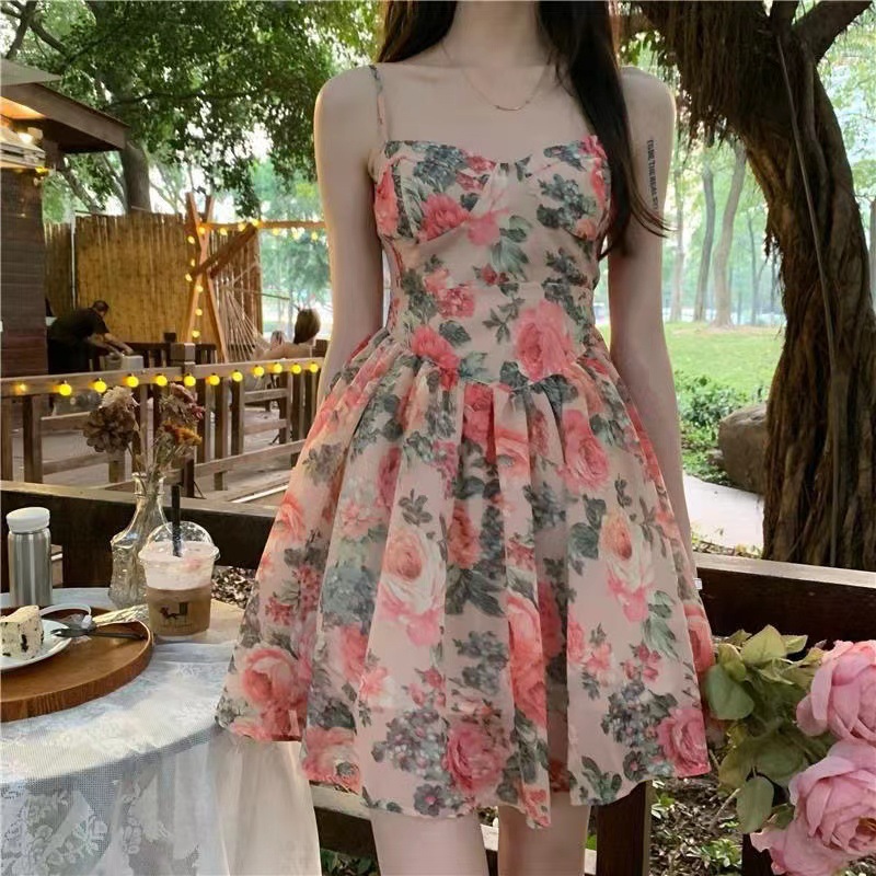 高腰气质显瘦碎花吊带连衣裙仙女春夏季法式小个子新款a字短裙子详情11