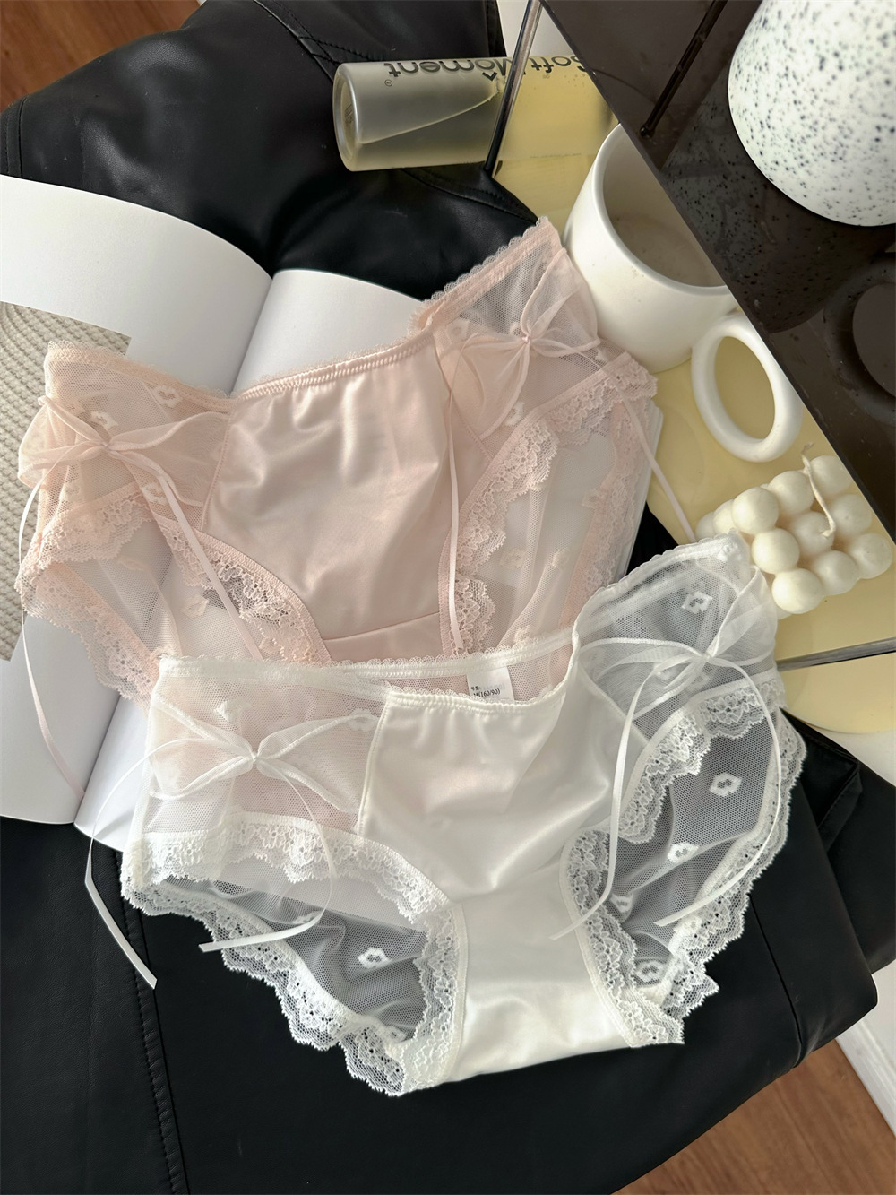 法式奢华缎面蕾丝内裤女性感24新款少女士三角裤中低腰蝴蝶结甜美详情5