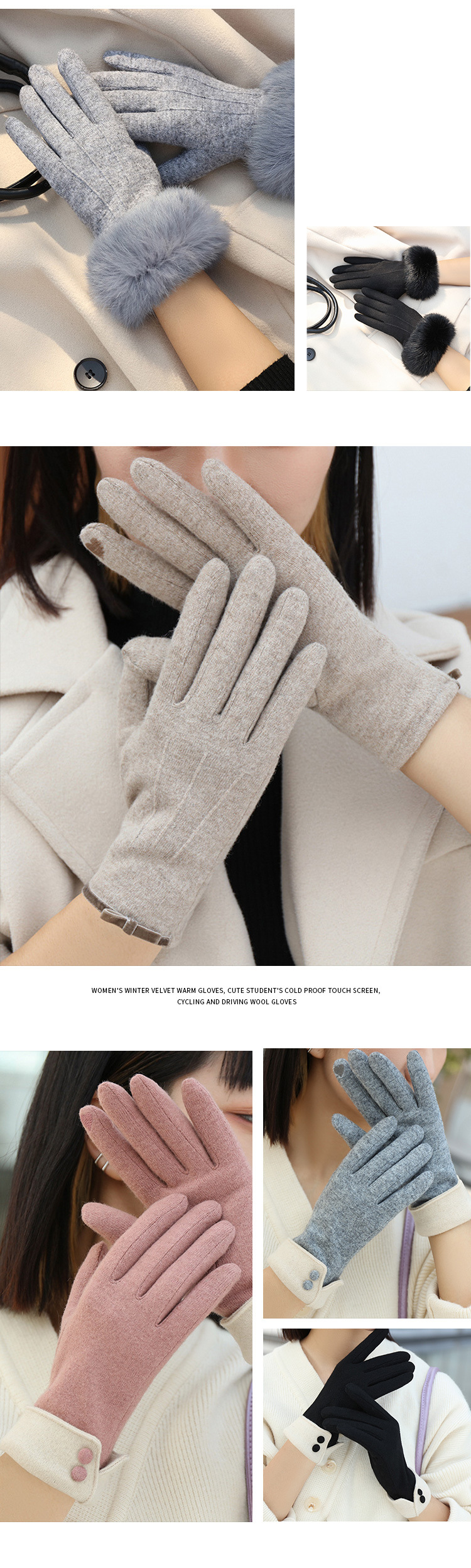 羊绒手套女士冬天加厚加绒可爱蝴蝶结骑开车防寒保暖触屏羊毛手套详情11