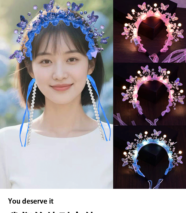 The new butterfly pearl hair band for spring and summer is a girlish forest-style hair band with a strong atmosphere and is specially designed for taking photos pic 1