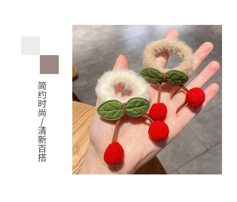 韩版毛绒樱桃发圈高弹力女式发饰批发头绳皮筋发绳详情3