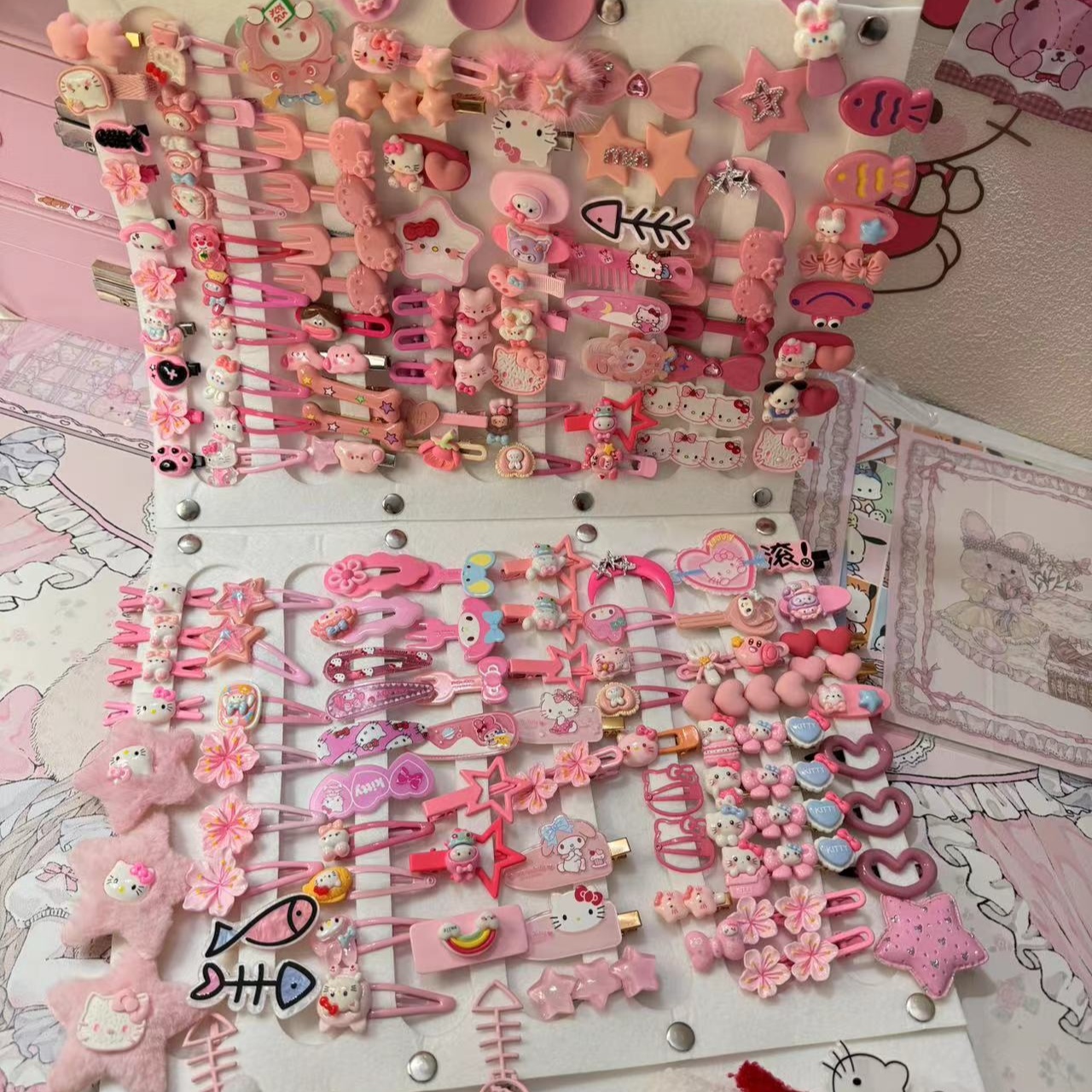 50 pink hairpins set, cute hairpin set, sweet and girlish bangs clip, Japanese cartoon headwear clip pic 3