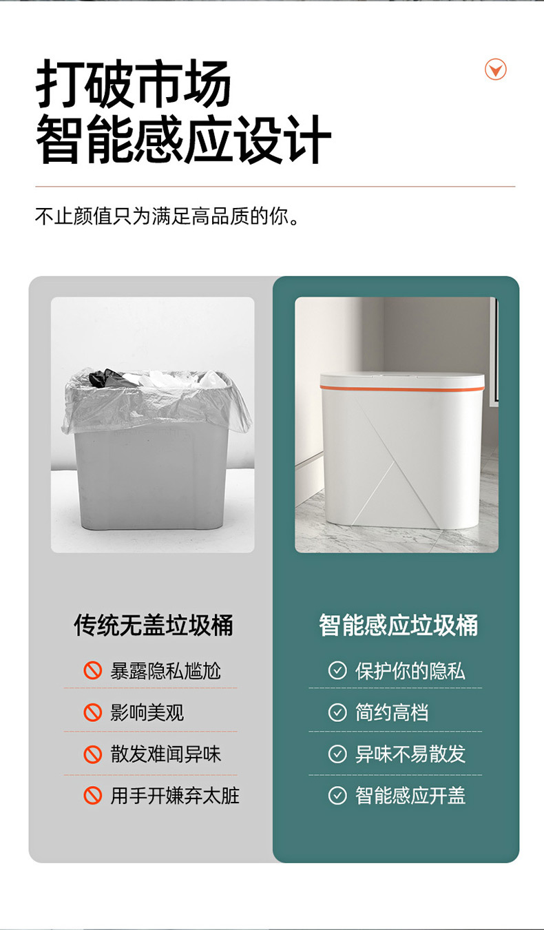 创意智能垃圾桶家用厨房办公室免接触自动感应垃圾桶跨境礼品批发详情15