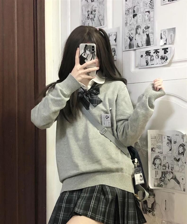 学院风秋冬新款jk制服毛衣套头v领长袖百搭少女软妹外穿针织衫详情12