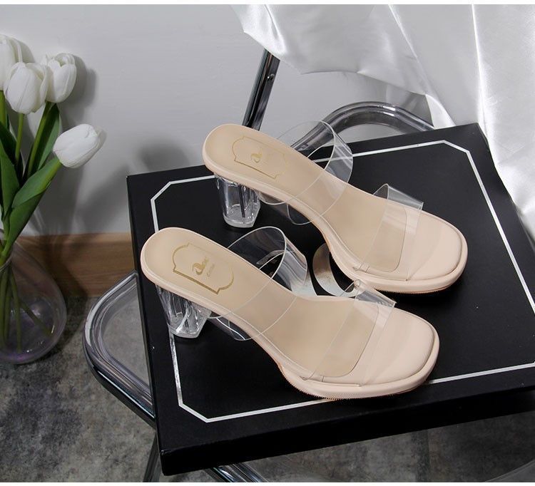 高跟鞋女2024夏季新款防水台一字带不累脚粗跟水晶拖鞋女凉鞋女鞋详情10
