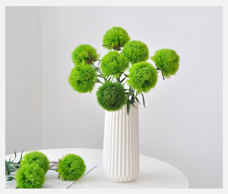 绿毛球仿真花带叶绿刺球插花装饰绿石竹假花绿植工艺品创意礼品金箔花详情8