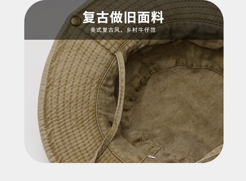 西部牛仔帽百搭出行遮阳防晒帽子大帽檐抽绳登山帽复古水洗渔夫帽详情7
