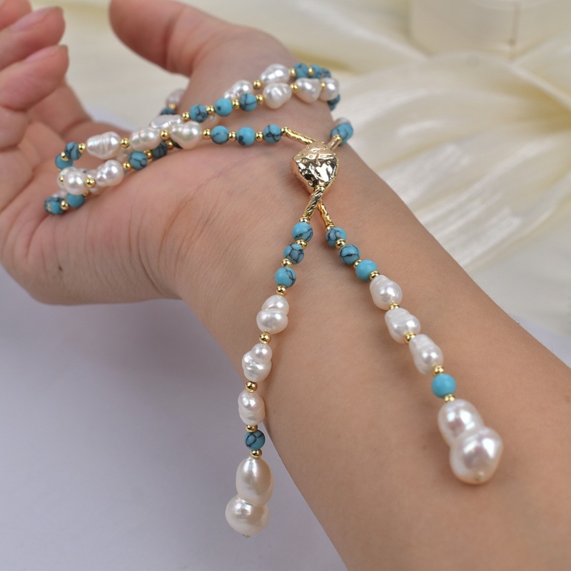 绿松石天然淡水珍珠项链女轻奢简约百搭一链多戴锁骨链颈链毛衣链详情7