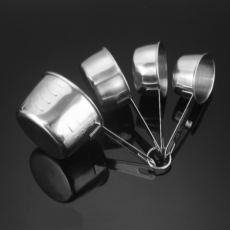A set of 4 stainless steel measuring cups with scales, dessert coffee milk powder measuring spoons, baking utensils, 60ml-235ml pic 16