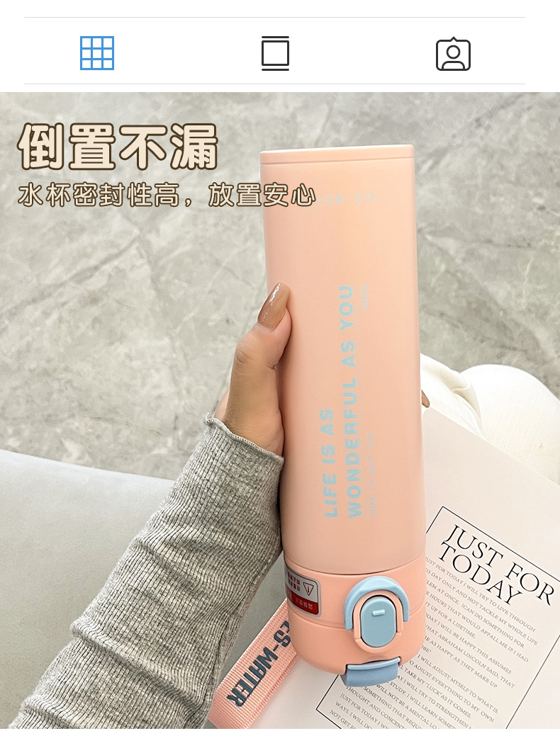 新款时尚字母印花双饮吸管保温杯女高颜值学生不锈钢杯子一件代发详情23
