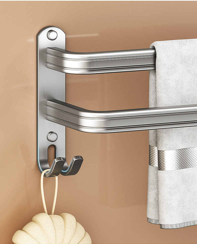 Wholesale of multi-layer towel racks for bathrooms without drilling, bath towel hanging racks, thickened space aluminum wall-mounted towel rods pic 15