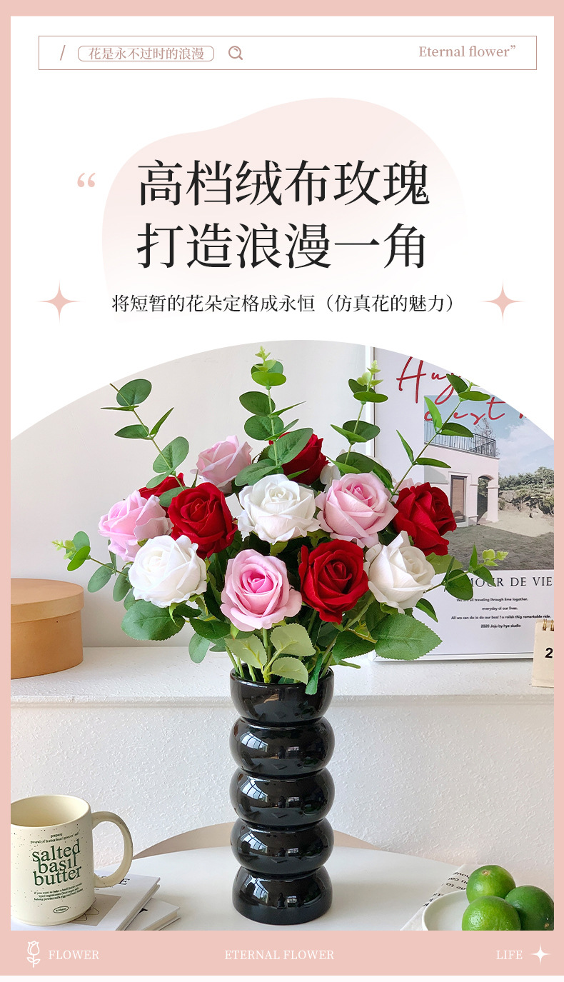 绒布珍珠瀑布玫瑰花仿真花婚礼情人节玫瑰花墙家居装饰假花花艺详情1