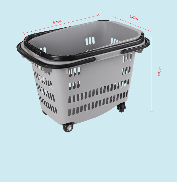 超市商场专用9077拉杆购物篮 手提手拉两用轮式篮筐 水果店加厚耐用购物篮 方便实用拉杆篮详情9