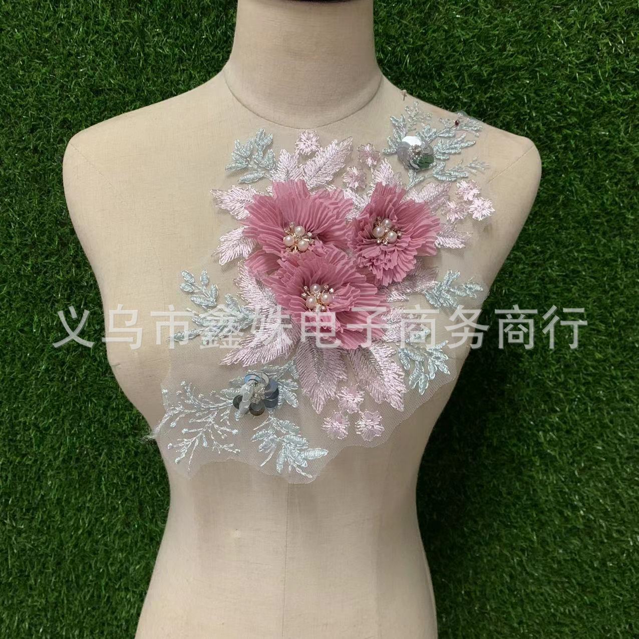 Wholesale of three-dimensional rose embroidered lace collar imitation pearl DIY floral lace trim dress accessories pic 3