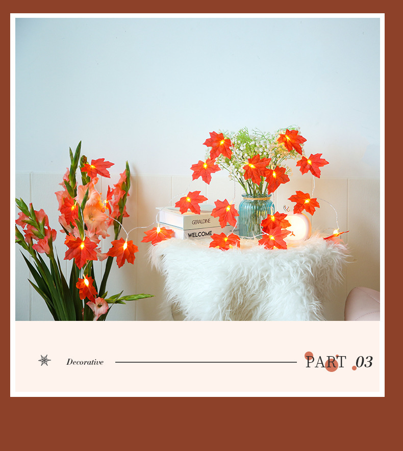 Cross-border led maple leaf color lights, flashing lights, string lights, starry sky, holiday Christmas room decoration, battery USB star lights pic 21