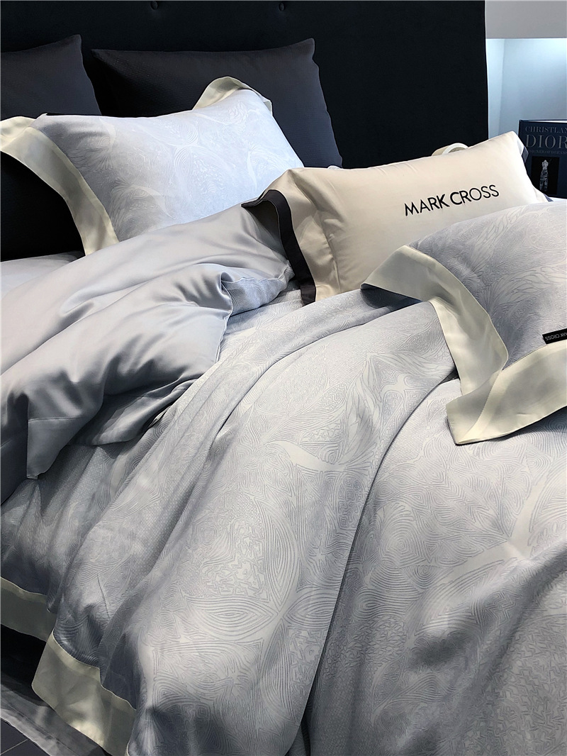 Cool ultra-fine denier Tencel summer light and cool condensation filament four-piece set, elegant printed sweat-absorbing nude bedding pic 65
