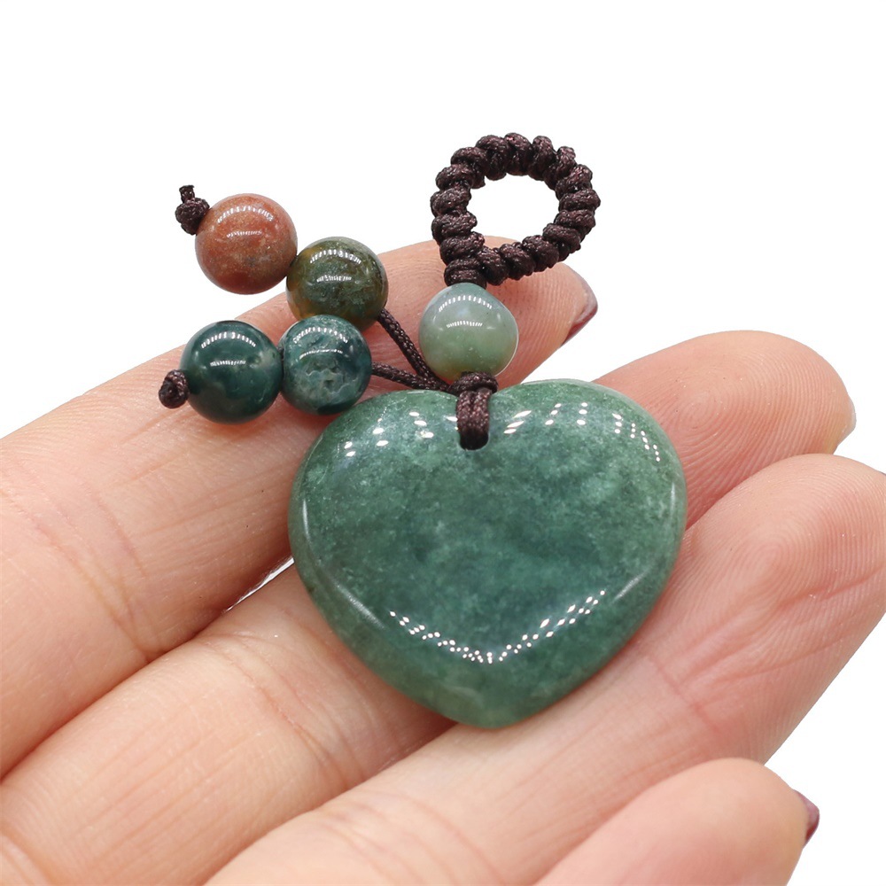 Natural stone heart-shaped semi-precious stone keychain DIY accessory heart-shaped keychain fashion dress accessory chain pic 20