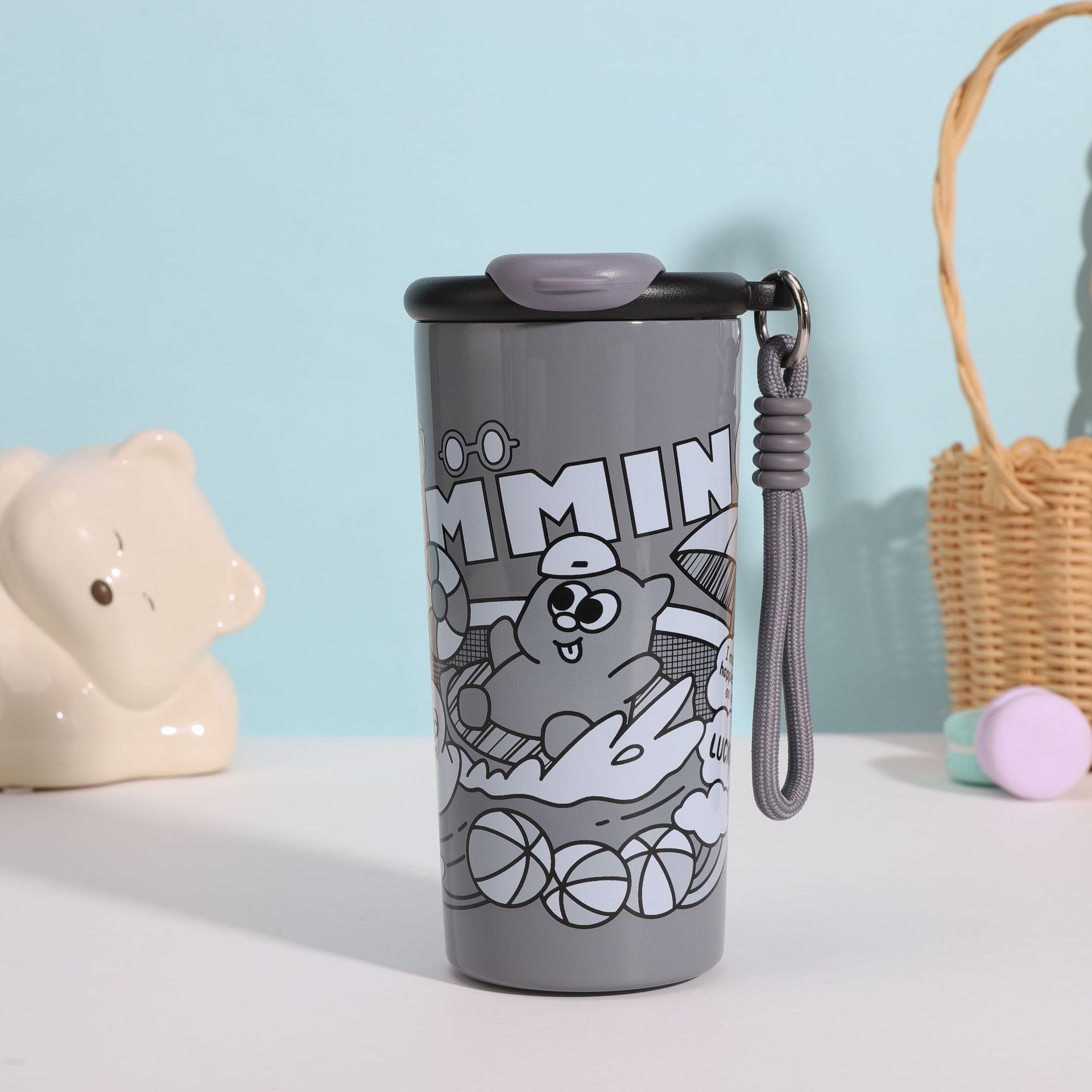 Cartoon colorful insulated cup, 316 stainless steel portable coffee cup, high appearance level for girls, cute straw for heat preservation pic 4