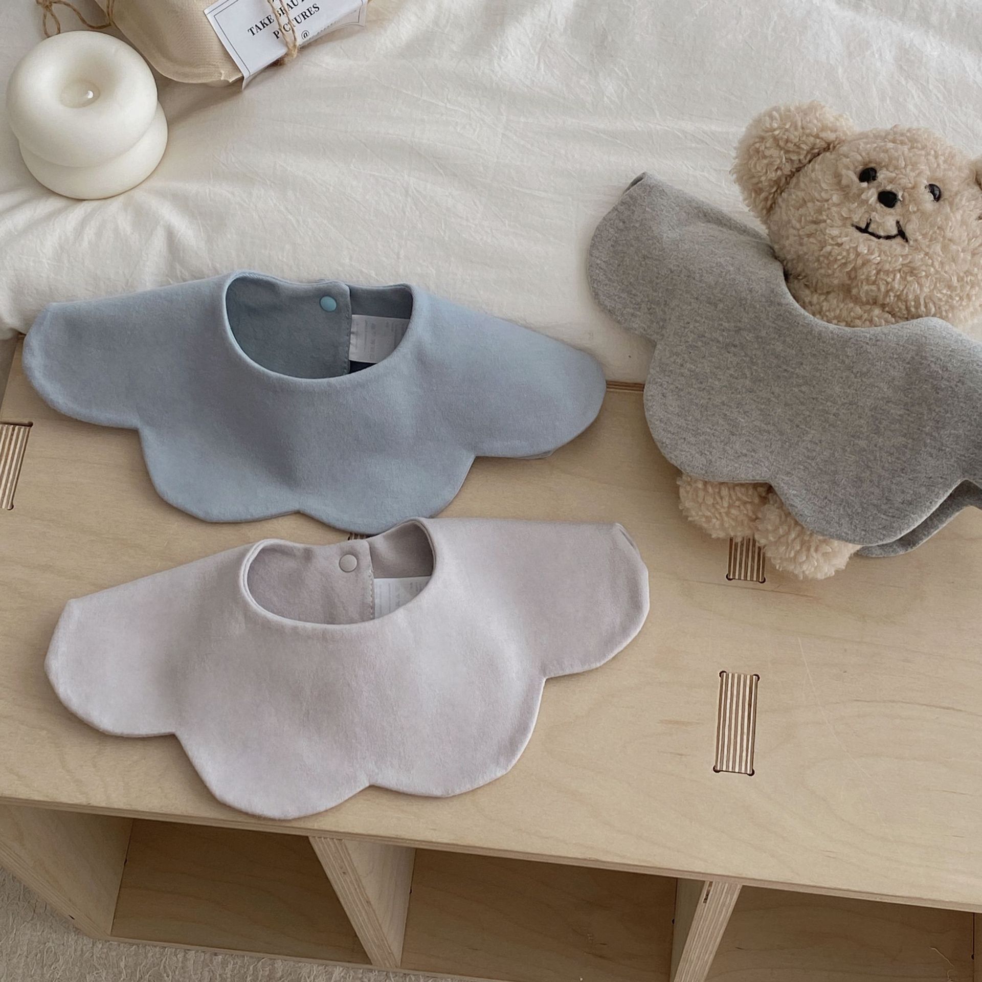 婴儿口水巾宝宝纯棉A类花瓣围兜纯色加厚双面口水巾秋冬1-3岁详情25