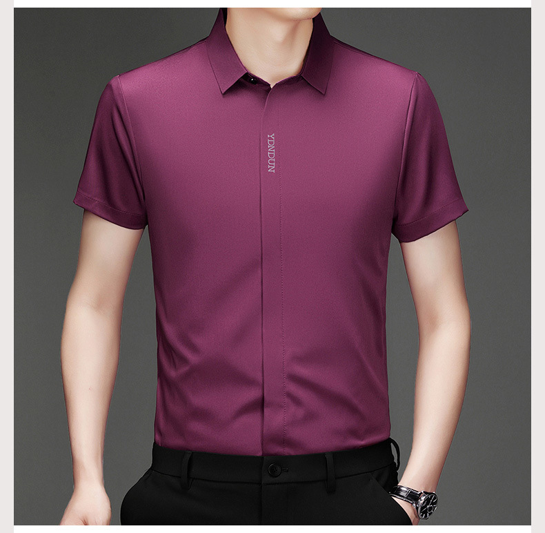 Out-of-size special offer: Summer mulberry silk short-sleeved shirt for men, high-end, seamless, one-inch shirt with good drape, no need for ironing, elastic and delicate pic 24