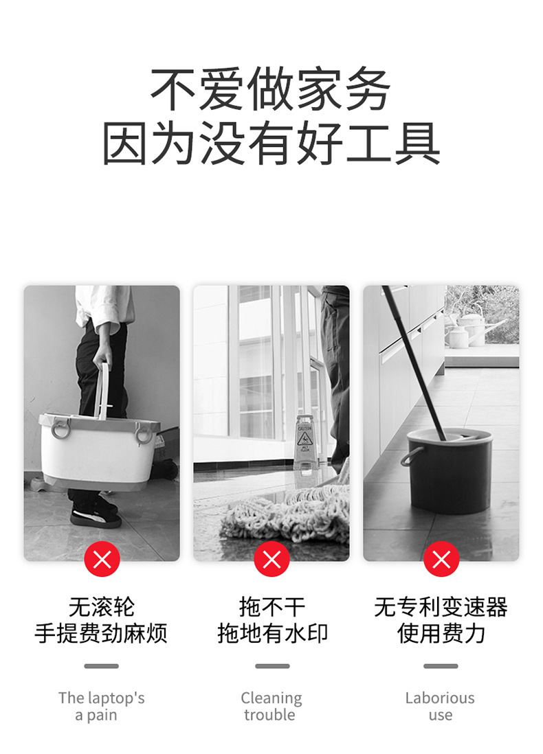 新款双驱动旋转拖把手压式免手洗拖布桶套装自拧水自动甩拖布桶0507详情4