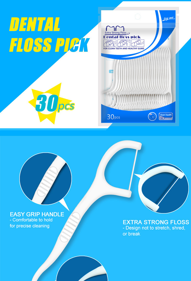 外贸批发超细牙线袋装30支高拉力圆线一次性牙线棒跨境电商现货详情3