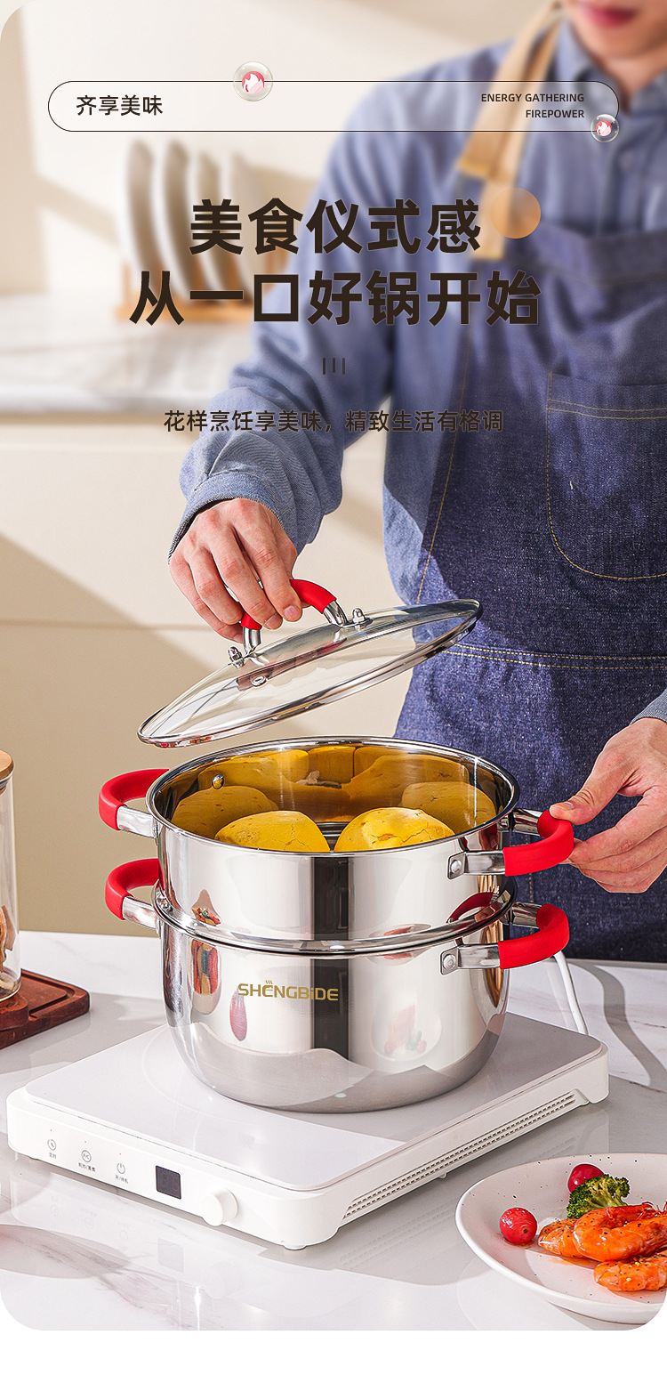 潮州互发跨境炊具不锈钢锅具套装6件套带硅胶手把全套组合详情1