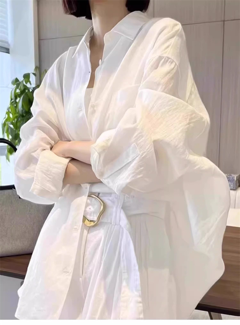 白色衬衫女新款2025春秋季法式气质宽松小衫衬衣防晒开衫长袖上衣详情5