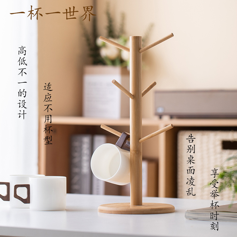 Wooden tree-shaped jewelry rack with wooden jewelry box, round card tag, watch and bracelet, new accessory storage pic 6