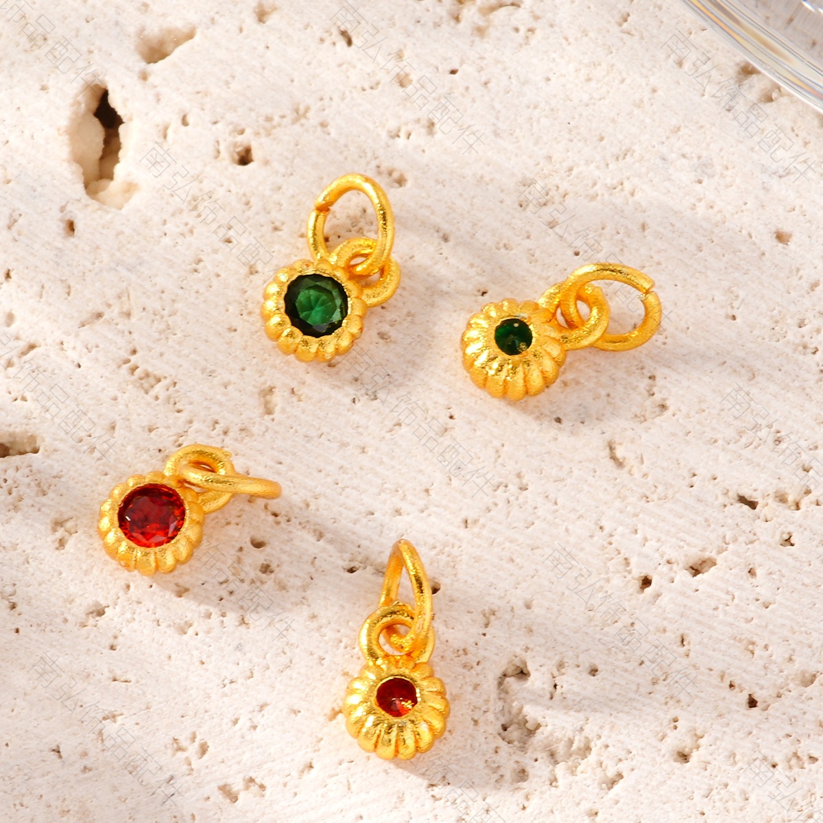 New ancient-style sand gold high-color retention zirconium-inlaid ring pendant, Chinese-style high-end bracelet necklace DIY accessory pic 9