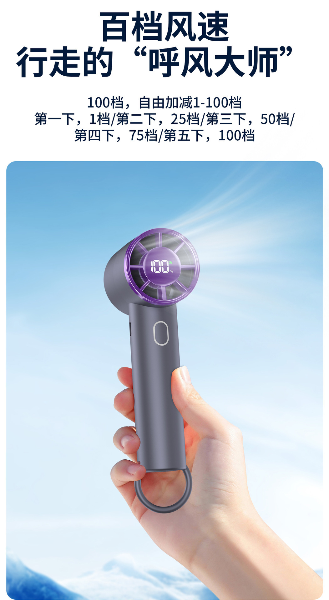 The new cross-border T29 high-speed handheld 100-speed fan, usb charging, digital display, mini portable, violent turbine fan pic 3