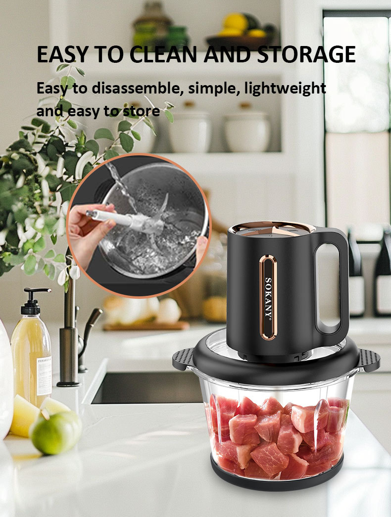 Cross-border SOKANY06034 meat grinder, household 3L glass bowl vegetable cutter, meat filling mixer, food processor 06034 pic 5