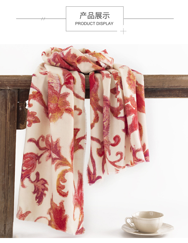 The new 2024 faux cashmere scarf, a winter floral shawl for women, and a warm scarf in the style of a national trend and elegant socialite pic 18