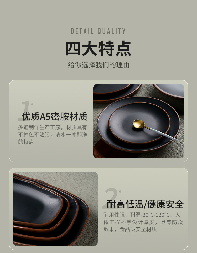 商用盘子烧烤碟烤肉盘创意配菜密胺餐盘长方形火锅店专用仿瓷餐具详情5