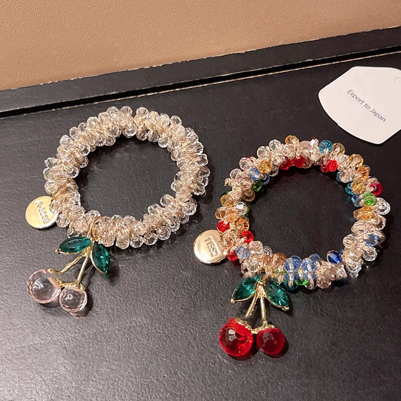 2025新潮水钻发绳两用头饰彩色手链皮筋扎马尾闺蜜款樱桃发圈女饰品发饰头饰详情5